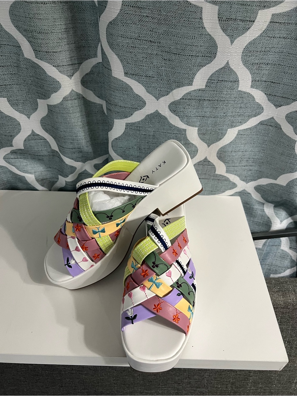 Katy Perry Collections Pastel Multi Woven Platform Mules - Picture 2 of 4